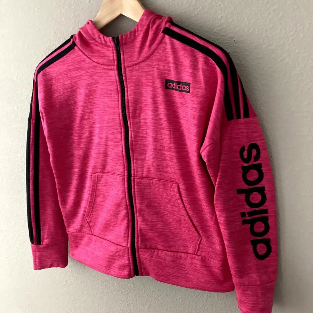 Adidas Melange Fleece Hooded Jacket - Real Magenta Heather - 14, Large